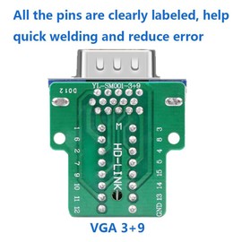 PENGLIN 2 Pieces VGA DB15 3 Rows Solderless Male Female Adapter, 3+9 D-SUB 15 Pins Port Breakout Connector Board with Housing Accessories Long Bolts