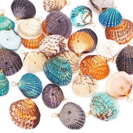PH PandaHall Pack of 32 Natural Shell Pendants, 4 Colours, Scallop Pendants, Dyed Beach Shells Charms, Dyed Summer Shell Pendants, Packaged for Bracelets, Jewellery, Crafts, Crafts, Shell