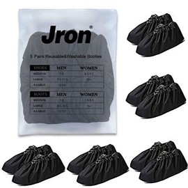 Jron 5 Pairs Premium Reusable Washable Shoe Cover Boot Covers for Contractors (5 Pairs Unisex| 9.5-11 For Shoes/US 8.5-10.5 For Boots, Black)