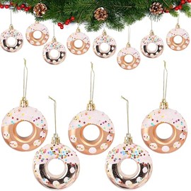 DAHI 8pcs Champagne Donut Christmas Ornament Candy Donut Pendant Christmas Easter Tree Hanging Ornament for Holiday Party Supplies (Champagne)