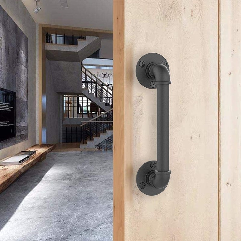 CCJH 24cm Sliding Barn Door Handle, Pull Black Heavy Duty