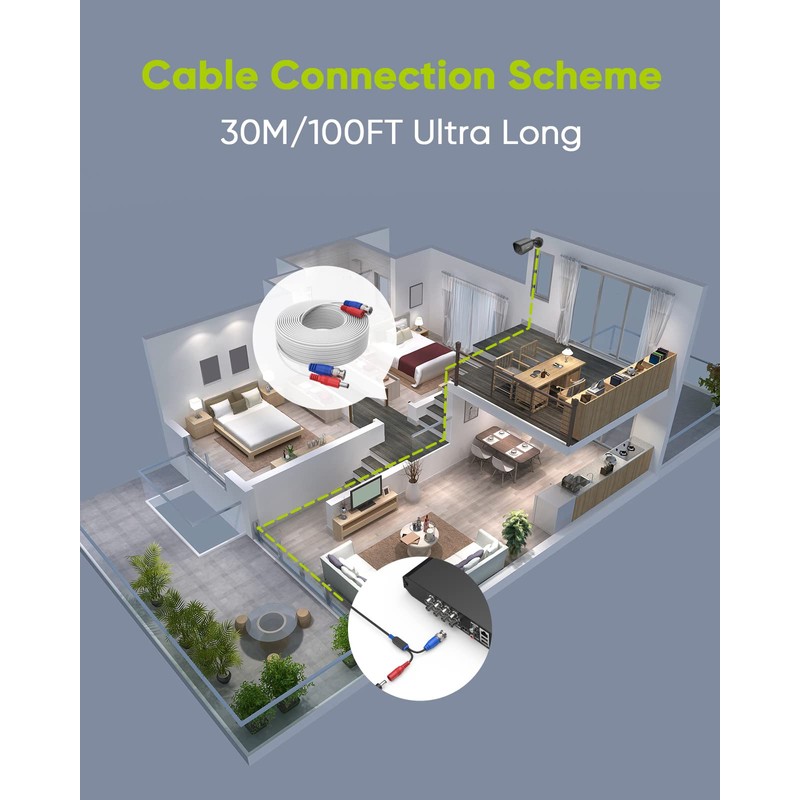 SANNCE 30M 100 Feet Video Power Security Camera Cable for