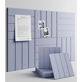 Fluxynara Felt Bulletin Board Tiles Large 48" x 36" Cork Board Alternative-6 Pack with 40 Adhesive Tabs, Thick Slat Wall Panels for Office Decor, Push Pin Board Wall Organizer Alternative - Misty Blue