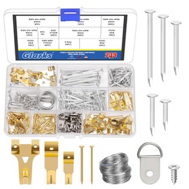 Glarks 279pcs Picture Hanging Equipment, Hanging Hardware with Hooks, Wire, Nails, D-Ring, Wall Hanging Equipment, Heavy Duty Picture Hanger, Frame Hook Hardware
