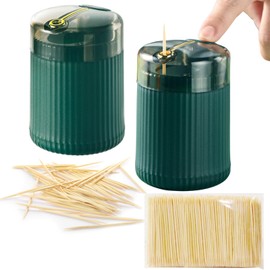 Ulawellor Pack of 2 Toothpick Dispenser, Toothpick Box, Creative Automatic Toothpick Dispenser, Automatic Pop-Up Toothpick Dispenser (Dark Green)