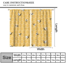 KANEPE Honey Bee Curtains for Kids, Cute Yellow Bees Honeycombs Rustic Window Treatments, Rod Pocket Thermal Insulated Drapes 2 Panel Sets for Bedroom Living Room, 42" W X 45" L【Decor】