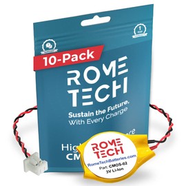 Rome Tech RTC CMOS Battery for Dell XPS 12 9Q23, 15 L521X, 15Z L511Z - Laptop Backup BIOS Laptop CR2032 with 2 Pin Wire Cable (10-Pack)