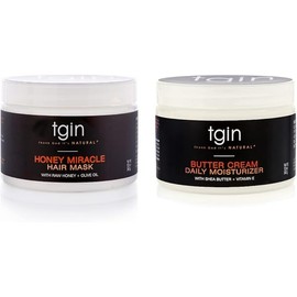 tgin Butter Cream Daily Moisturizer and Honey Miracle Hair Mask Duo for Curly, Coily and Wavy Hair, Rich Moisture and Deep Conditioning for Dry Hair, 12 oz (Set)