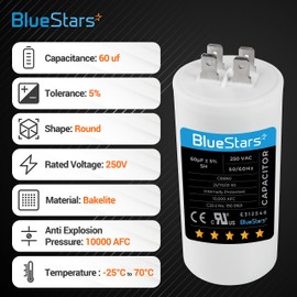 2 Packs 60uf CBB60 250 Volt Motor Run Start Capacitor Replacement Part by BlueStars - Exact Fit for Start-up of AC Motors with Frequency of 50Hz/60Hz