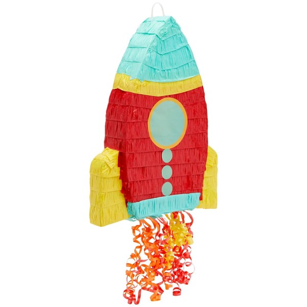 Pull String Rocket Ship Pinata for Outer Space Themed Party Supplies, Astronaut Birthday Decorations (Small, 16.5 x 12.5 x 3 In)