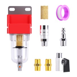 TAILONZ PNEUMATIC 1/4 inch NPT 150 PSI Air Line Filter with 5 Micron Filter Element, Polyethylene Bowl (Manual Drainage）