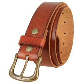 BS040-CX152 Genuine Full Grain One-Piece 100% Leather Belt With Polished Solid Brass Buckle 1-1/2"(38mm) Wide (Tan, 40)