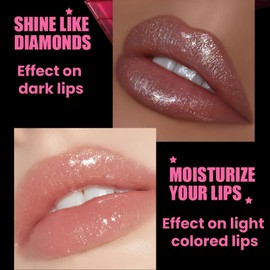 3Pcs Diamond Glitter Lip Gloss Set,Tinted High G/lossy Lip Gloss,G/litter Lip Gl/oss Lipstick,Lip Glo/ss Sets,Hydrating Shimmer Liquid Lipstick,Sparkly Lip Glos/s,Pink Lipgloss,Glitter Lip Kit