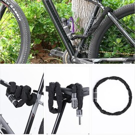 Vllcsla Bike Lock Heavy Duty 1.5M/1.2M/0.9M/0.6M, 5-Digits Codes Resettable, High Security Bike Chain Lock Without Keys, Anti-Theft, Cycling Chain Locks with Dust Cover, for Bike, Cycle, Moto, e-Bike