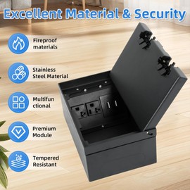 Recessed Flat Hidden Socket Kit Floor Electrical Outlet Kit Floor Socket Panel with 20A 4×AC + USB-A +2 CAT6 Floor Outlet Box Socket Box Recessed Hidden Outlet Connectivity Box(Black-4 AC+USB+2 CAT6)