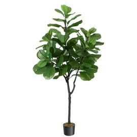 Fiddle Leaf Fig Artificial Tree 6FT Faux Ficus Lyrata Plant with Black Planter Pot, Potted Fake Fiddle Leaf Fig Tree for Indoor Outdoor Home Office Decor