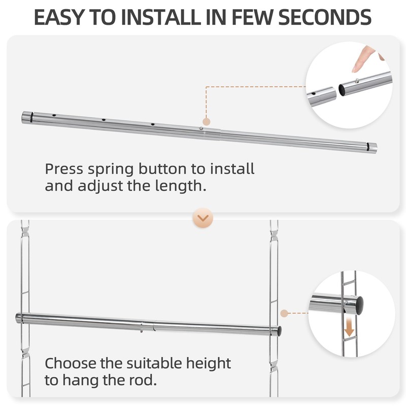 STORAGE MANIAC Hanging Closet Rod, Adjustable Width and Height Closet