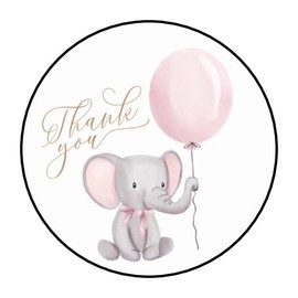 30 Pcs Thank You Dusty Pink Baby Elephant Baby Shower Stickers - Labels - Envelope Seals - Tags - Stamps - 1.5" - Round - Sticker for Favors Gifts Letters Cards Packages, Pink