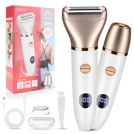 Karrte 2-in-1 Women Electric Shaver Dual Head Bikini Trimmer, Electric Razor for Face Legs Underarms, Wet and Dry Cordless Painless Hair Removal White