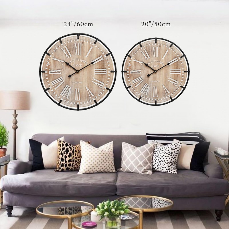 EMAX HOME 20 Inch Large Farmhouse Wall Clock, Rustic Antique