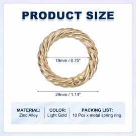 MECCANIXITY Twist Shaped Spring Snap Keychain Clip, 29mm Metal Trigger Keychain Hook Clip Key Hook Buckle for Purses Wallet Belts Hardware Bags, Light Gold Pack of 10