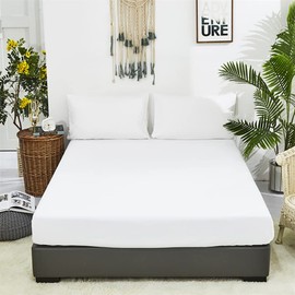 KAREVER Solid White Bed Sheet Set All White 4 Pieces White Bedding Sheet Set 1 Fitted Sheet 1 Flat Sheet with 2 Pillowcases Queen Size Women Men White Bed Sheet Sets