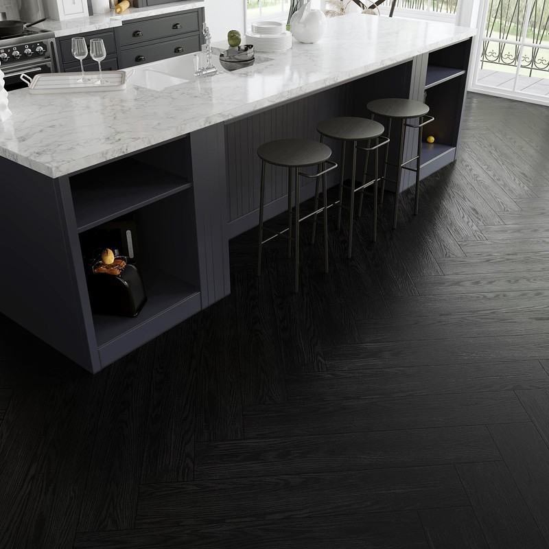 VEELIKE Black Vinyl Plank Flooring Peel and Stick Floor Tile