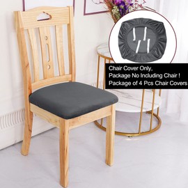 PiccoCasa Dining Chair Seat Covers with Ties, Velvet Soft Chair Seat Cover Stretchable - Dining Chair Covers for Kitchen Wedding Hotel, Removable Washable Dark Grey Chair Covers Set of 4