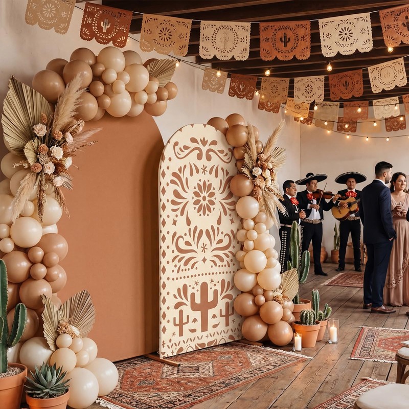 2 Pcs Mexican Arch Cover Cielito Lindo Backdrop,Brown