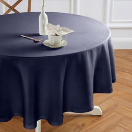 Solino Home Linen Indigo Navy Round Tablecloth 70 Inch Diameter - 100% Pure Linen Prewashed Sonoma Hemstitch Table Cloth - Machine Washable Tablecloth for Wedding, Parties