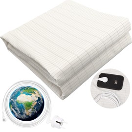 VigorVortex Grounding Bed Sheet Grounding Mat 90% Organic Cotton and 10% Grounding Mat with EU Grounding Cable for Better Sleep 140 x 200 cm White