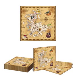 Kotkiddy 20 Pirate Birthday Decorative Napkins, Disposable Napkins, Nautical Treasure Pattern for Pirate Birthday Parties and Daily Use, 2-Ply 33 cm