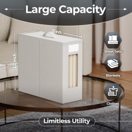 TIMBLE Bed Sheet Organizers & Storage, 10 Pack for King, Queen & Large Sheet Sets, Closet Organizer for Linens, Clothes, Blankets & Bedding, Foldable Fabric Bins with Handle, Name Tag & Window (Beige)