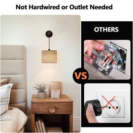 XSDeTu Rechargeable Battery Operated Wall Sconces Set of 2, Modern Battery Powered Wall Light with Wooden Arm & Remote Control, Adjustable 3 Colors Dimmable Wall Lamps for Bedroom, Living Room