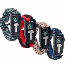 Avagiaforu Pack of 4 Survival Bracelets, 5 in 1 Paracord Bracelet with Flint + Compass + Whistle + Umbrella Rope + Mini Saw, Outdoor Survival Kit for Men Women for Outdoor Activities