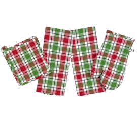 Serafina Home Christmas Plaid Kitchen Set, 4 Piece, 100% Cotton, 1 Oven Mitt, 1 Pot Holder, 2 Towels, Red/Green/White Tartan