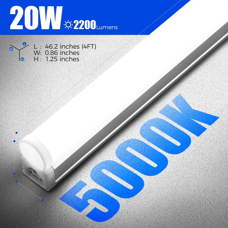 Barrina T5 4FT LED Shop Light, 2200lm,5000K Daylight White, 20W