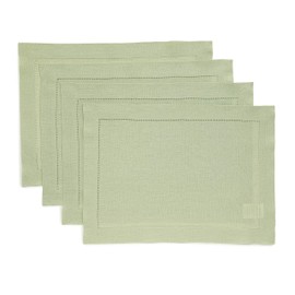 Solino Home Sage Green Linen Placemats Set of 4 – 100% Pure Linen Cloth Placemats 14 x 19 Inch – Classic Hemstitch Fabric Placemats for Summer, Fall, Thanksgiving