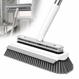 3-in-1 Floor Scrub Brush with 55” Long Handle, V-Shape & Squeegee
