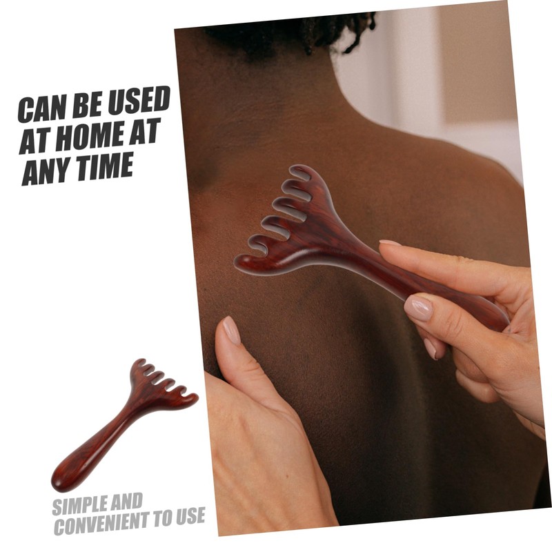 KOMBIUDA Wooden Foot Massager Comb Long Handle 6-Prong Acupoint Relief