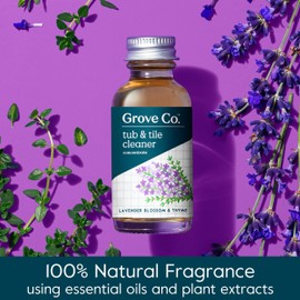 Grove Co. Tub and Tile Cleaner Refill Concentrate (2 x 1 Fl Oz) + 1 x Reusable Glass Spray Bottle (16 Oz) Plant-Based Cleaning Supplies Bundle, No Plastic Waste, Lavender & Thyme Scent