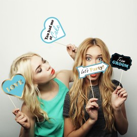 40pcs Wedding Photo Booth Props, Photo Booth Props Wedding Party Supplies Decorations, Wedding Props for Photobooth, Glitter Gold Pink Teal Selfie Wedding Photo Props for AMFEOV