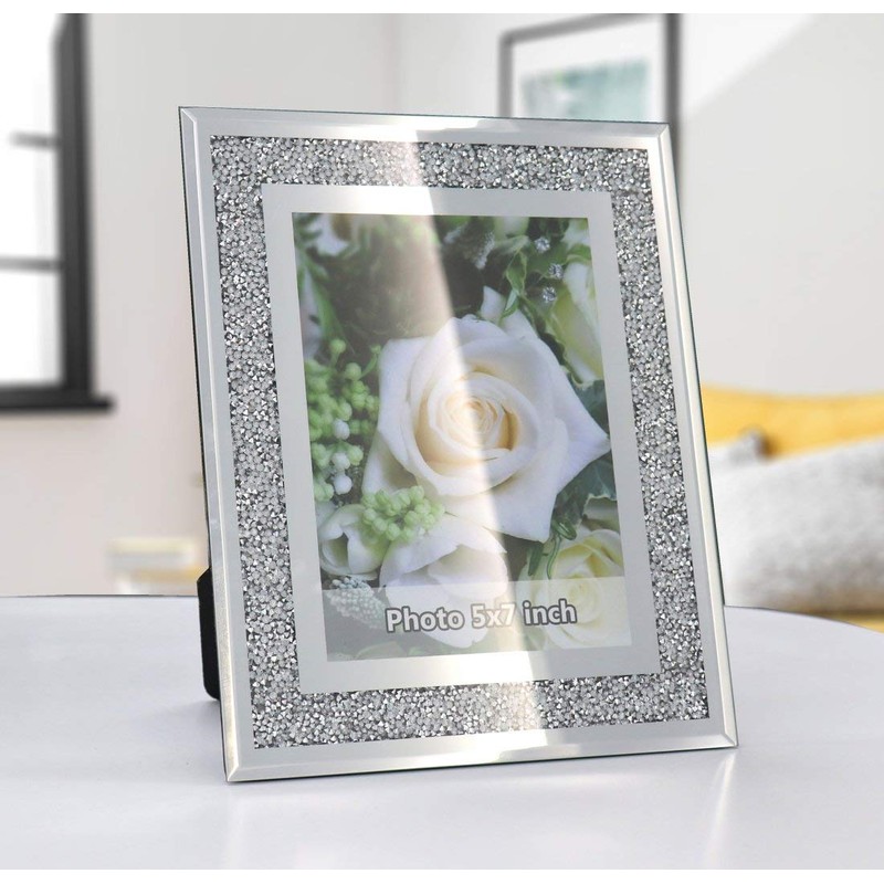 Crush Diamond Mirror Photo Frame In Bling Sparkle Crystal Silver