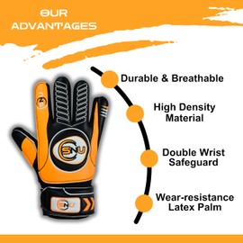 Junior Football Goalkeeper Gloves for Boys, Kids, and Youth Soccer Goalie Gloves with Super Grip Palms and Durable Protection (Orange, 6)