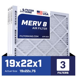 Filter King 19x22x1 Air Filter | 3-PACK | MERV 8 HVAC Pleated A/C Furnace Filters | MADE IN USA | Actual Size: 19 x 22 x .75"