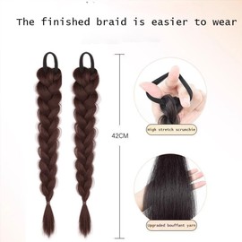 Hair Ponytail Extension, Braided Ponytail Extensions Soft Synthetic Natural Hair Pieces for Women Girls Daily Wear (Brown)