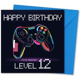 Birthday Card Age 12. Birthday Card with Matching Envelope. Game Controller design. Card size 148x148mm. Eco-friendly. Message inside. Printed and Packed in UK.