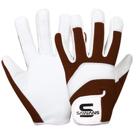 Leather Gardening Safety Working Gloves Thorn Proof for Men and Women Multipurpose Garden Gloves for Ladies Durable Mechanic Builder Construction Non-Slip Rigger Gloves (Large, White/Brown)