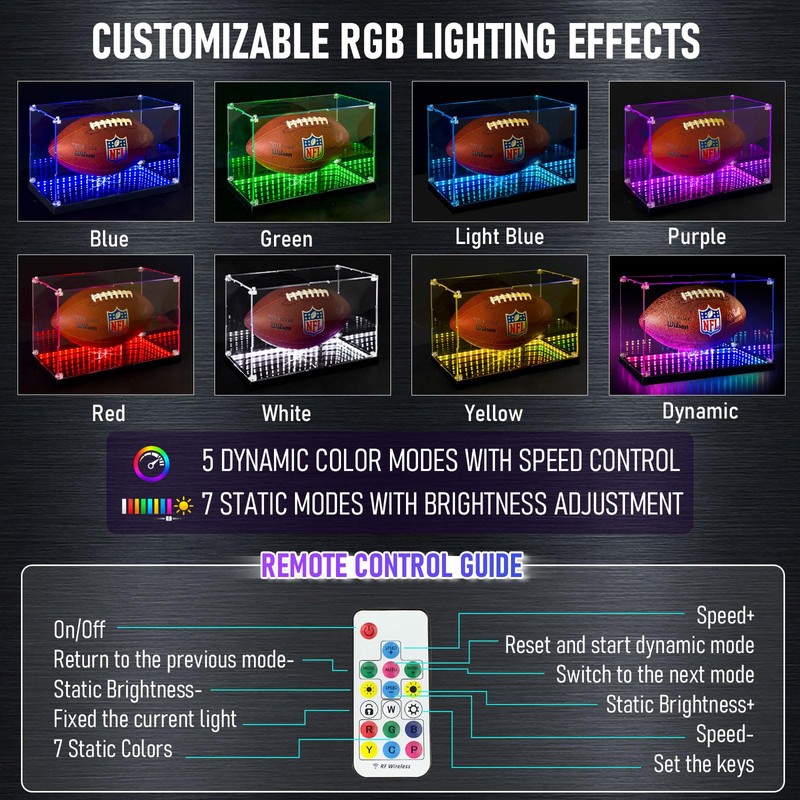DORYBEN Soccer Display Case with RGB Light & Infinity Mirror