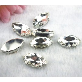 AEAOA 10 Pcs 17x31mm Crystal Clear Navettes Marquis Loose Rhinestones Silver Plated Rhinestones Sew on Rhinestones